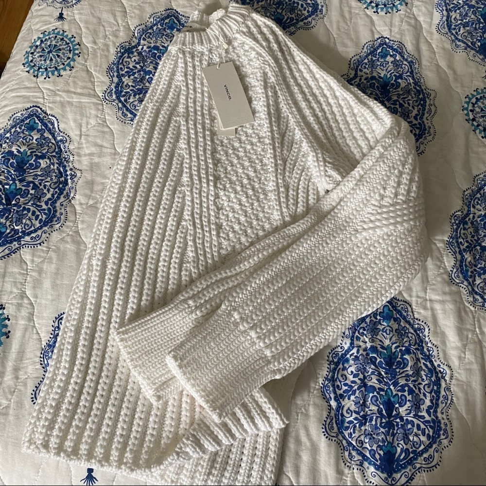 Vince Mixed Rib Crew Neck Chunky Sweater